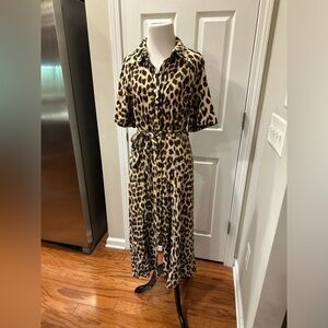 H&M Leopard Print Maxi Shirt Dress - Beige & Black